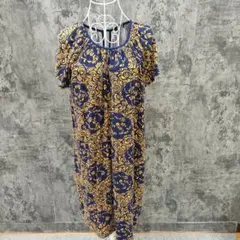 マリメッコ　Marimekko　半袖カットソーワンピース　S　紺　オレンジ花柄