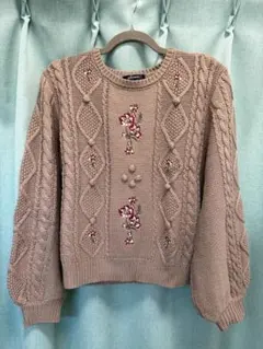 花刺繍ケーブルニットプルオーバーのサムネイル