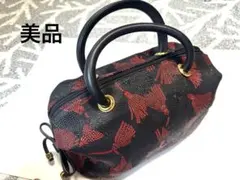 極美品 印傳屋 ハンドバッグ 甲州印伝 ベネッセージ 房柄 鹿革 漆 バイ