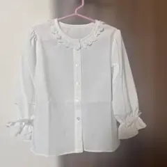 こども用フォーマルスーツ女子ワンピースホワイト長袖シャツ レース襟 フリル袖