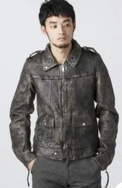 golden goose ビンテージ加工　ライダース　レザージャケット　スタッズのサムネイル