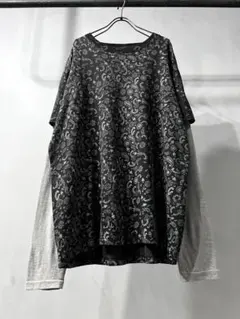 ペイズリー フェイクレイヤード ロンT 黒 y2k