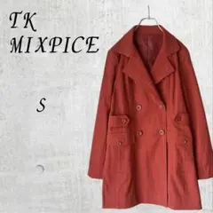 【TK MIXPICE】美品 チェック柄 スプリングコート オレンジ S
