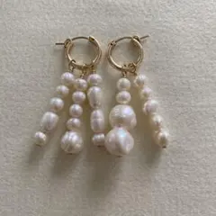 14kgf 淡水パール ミディピアス/イヤリング 真珠 ゴールドフィルド