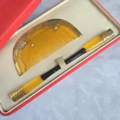 アンティーク　鼈甲風　櫛　笄　金工　かんざし　金寿　髪飾り　和装小物　T1