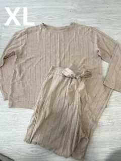 GU XL ウエストリボン　リブラウンジセット ベージュ　長袖