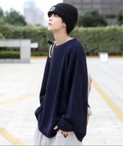 【neos】ビッグシルエット 畦編み クルーネック ニット セーター　XLサイズ