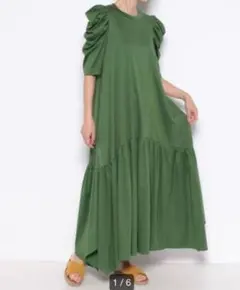 ランバンオンブルー コットン 半袖ロングワンピース 38 日本製 アシンメトリー