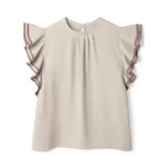 パイピングデザインフリルスリーブブラウス　フリーサイズ