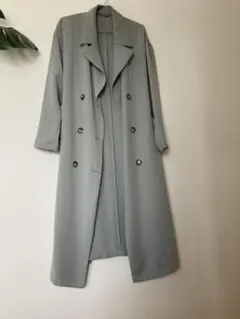 くすみグリーン スプリングロングコート ベルト付き