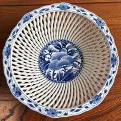 【有田焼・琴峰】透かし網目模様 菓子入れ フルーツ鉢