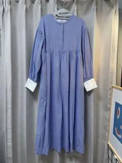 nest Robe コットン先染めストライプ ランタンスリーブチュニック