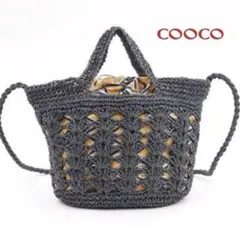 COOCO新品タグ付き 透かし編ペーパー2WAYカゴバッグ ネイビー バンダナ柄のサムネイル