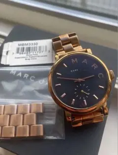 【電池新品美品】マークジェイコブス腕時計36㎜ネイビー、ローズゴールド余りコマ付