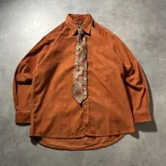 ヴィンテージ ネクタイ付 コーデュロイシャツ セット オレンジ レトロ 古着
