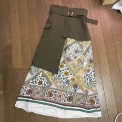 MURUA 異素材切り替え ロングスカート カーキのサムネイル