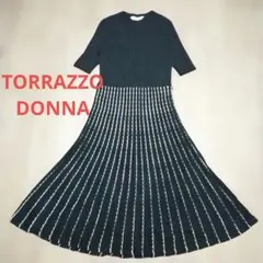 TORRAZZO DONNA リブニット×ストライプ ドッキングワンピースF 黒のサムネイル