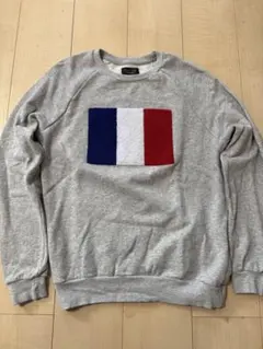 ZARA MAN スウェット トレーナー フランス国旗 パイル刺繍 グレー S