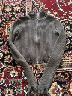 韓国 Y2K ダメージ加工ハーフジップ・カーディガン