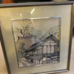 額縁 F30号 木製 シルバー アンティーク調 中古 油彩額縁 絵画付き