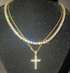 18K 天然ダイヤモンド1 carat クロスモチーフ ネックレス 2点セット 