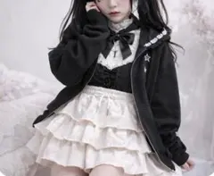 新品 3段フリル ミニスカート アイボリー L ウエストゴム 裏地付 ボリューム