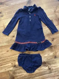 ラルフローレン長袖ワンピース&オーバーパンツセット☆ネイビー紺色セットアップ90