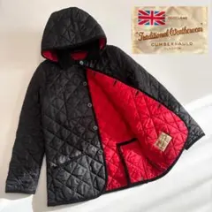 トラディショナルウェザーウェア キルティングジャケット フード 2way 黒 赤