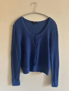 青 リブ編みカーディガン UNIQLO