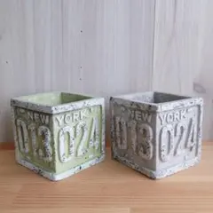 アンティーク風 NEW YORK ナンバープレート 鉢 プランター 2個セット