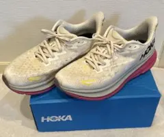 【美品】HOKA ONEONEクリフトン9 27.0cm オフホワイト/ピンク