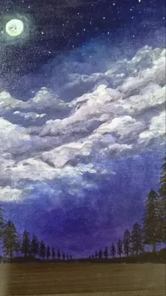 夜空の風景画 アクリル画