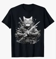 日本美術 猫 忍者 浮世絵 アニメ風 侍猫 Tシャツ 黒 XS