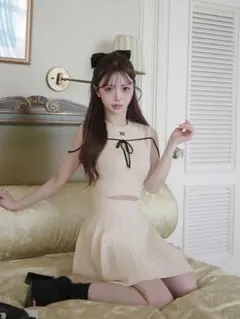 darich ウエストオープンストリングニットミニワンピース