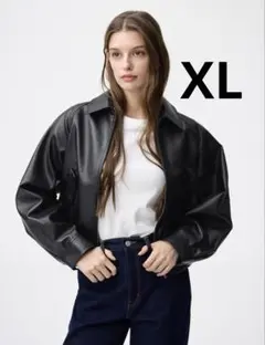 GU フェイクレザーハリントンジャケット ブラック XL