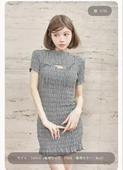 ダーリッチ リボンシャーリングギンガムミニワンピース