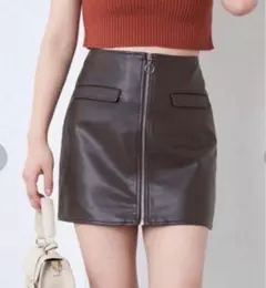 chico フロントジップレザータイトミニスカート　 ブラウン