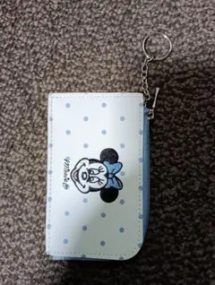 ミニーマウス 水玉 カードケース キーチェーン付き