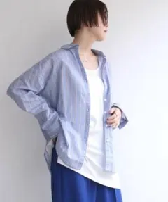 春コーデ⭐︎ notch. ストライプ 長袖　ブルーシャツのサムネイル