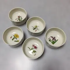 쇼와 레트로 아다치 눈동자 일식기 깊은 접시 중화 5객 세트 꽃무늬 도자기