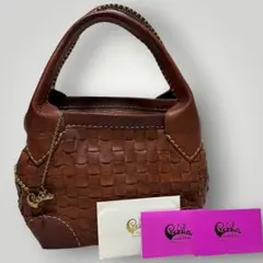 robita ロビタ 本革メッシュハンドバッグ 茶 編み込み 美品