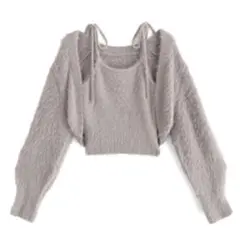 GRL ボレロXリボンキャミソールフェザーニットアンサンブル mb1522