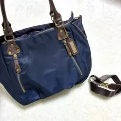 【russet】2WAYバッグ A4可 ネイビー 美品 ショルダー付 軽量　拡張