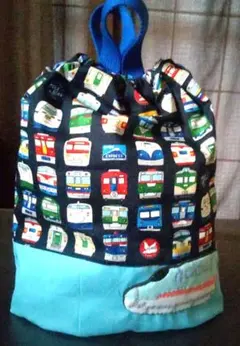 フエルトワッペン 新幹線【はやぶさ】 持ち手つき巾着袋(大) 体操着・お着替え