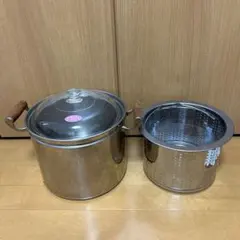 ステンレス製 パスタ 両手鍋 中子付き ガラス蓋のサムネイル