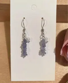 ピアス　ハンドメイド　天然石　金属アレルギー対応　タンザナイト　12月誕生石