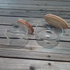 iwaki PYREX ガラスボウル 手製木蓋付き サイズ違い2個セットのサムネイル