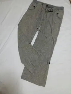 ロールアップ ドローストリングパンツボトム パンツ グレー縦縞