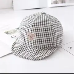 ベビー帽子 くま ハット キャップ ベビー 50cm ホワイトチェック 韓国