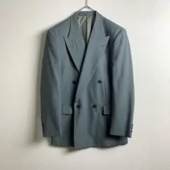 テーラードジャケット　ダブル　くすみグリーン　セレモニー　カジュアル　古着